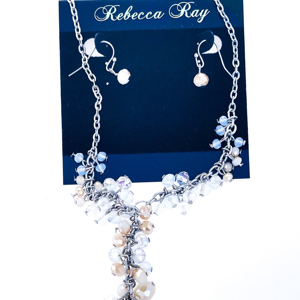 Crystal beaded Y necklace with pierced earring